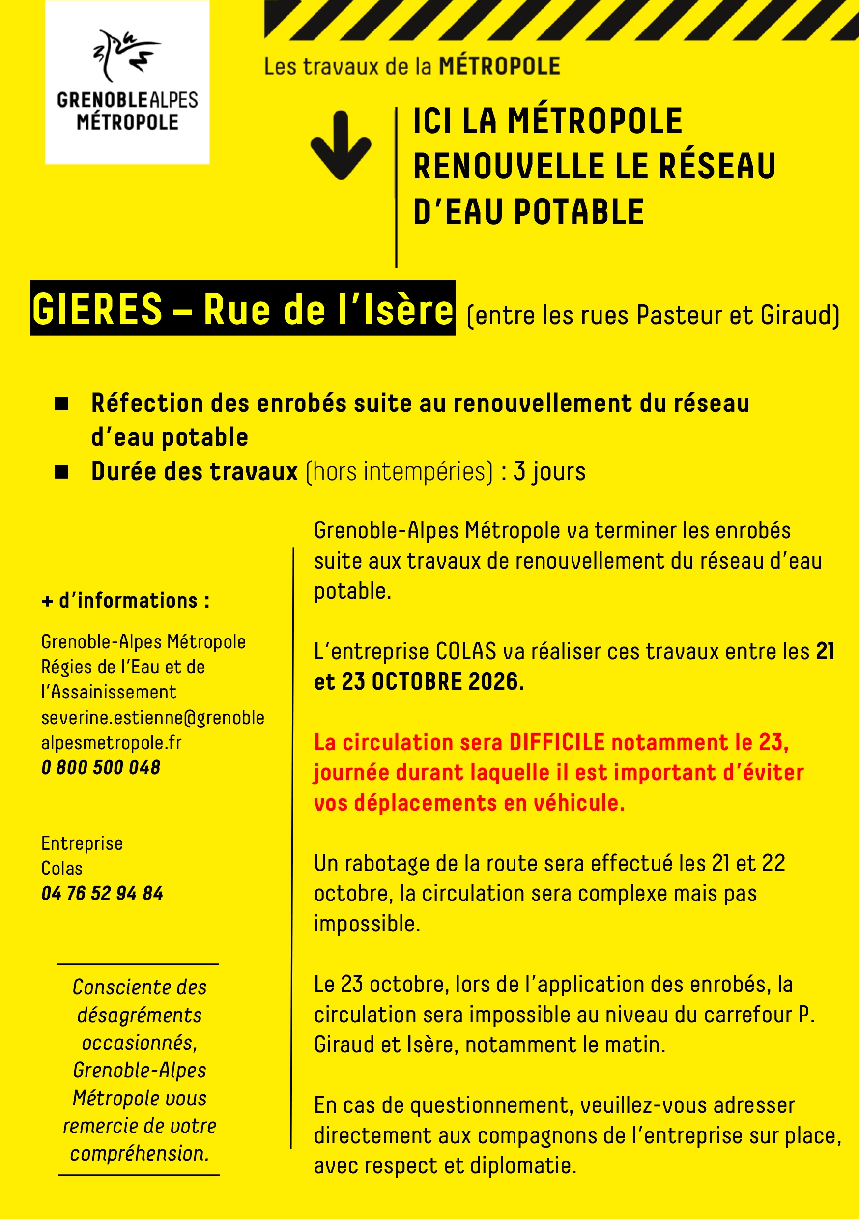 Travaux rue de l'Isère